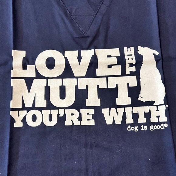 Dog Is Good Scrub Top Navy Unisex V-Neck veterinarian relax fit pockets - Picture 6 of 9